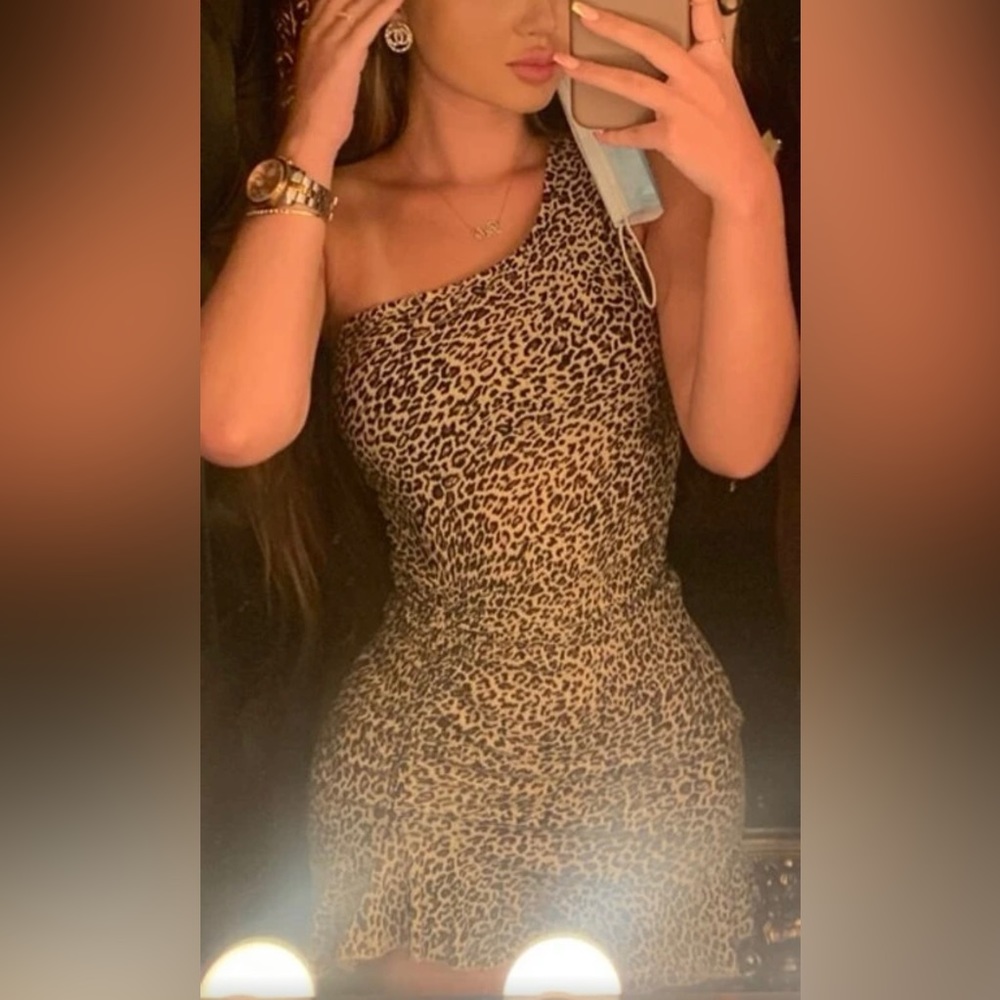 Cheetah print one shoulder dress